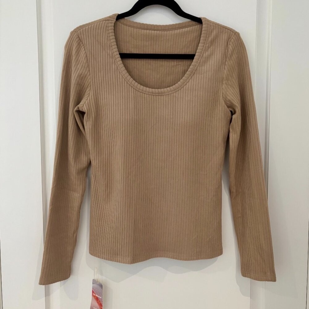 ⭐️NWT⭐️– OGL BRAMI Long-Sleeve Square-NecK Top  Size L   Tawny Beige